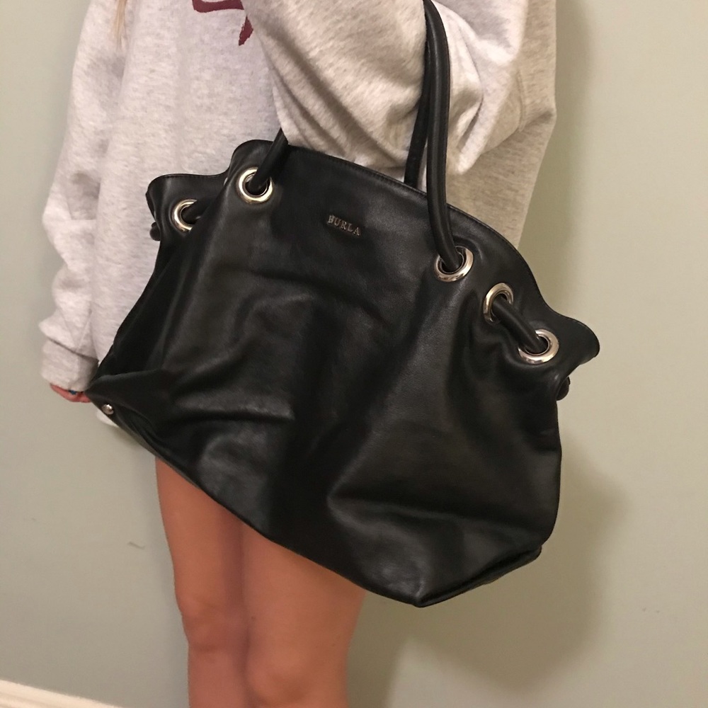 FURLA Genuine Leather Black Hobo Double Purse